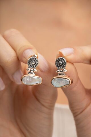 İnci Antik Tasarım Elişi Gümüş Küpe 5060