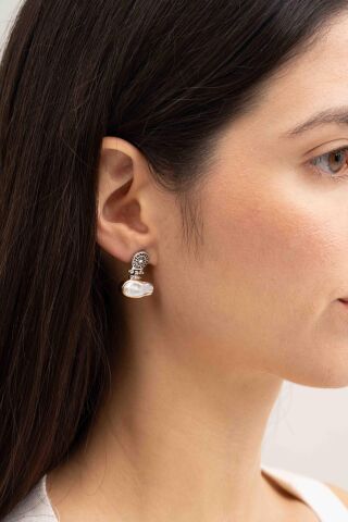 İnci Antik Tasarım Elişi Gümüş Küpe 5060