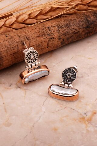 İnci Antik Tasarım Elişi Gümüş Küpe 5060