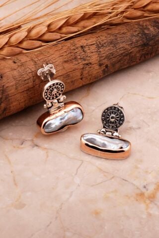 İnci Antik Tasarım Elişi Gümüş Küpe 5060