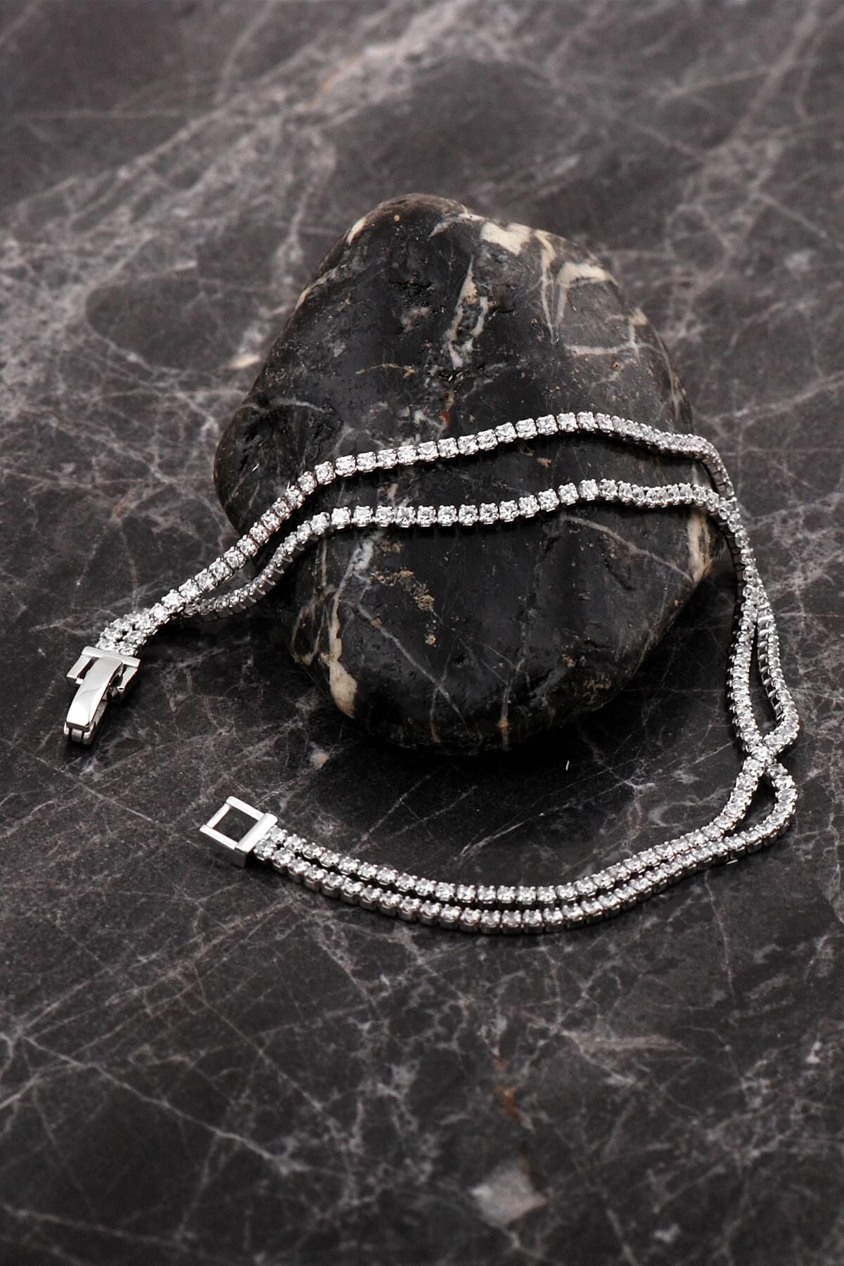 Su Yolu İki Sıralı Rodyumlu Gümüş Bileklik 4764