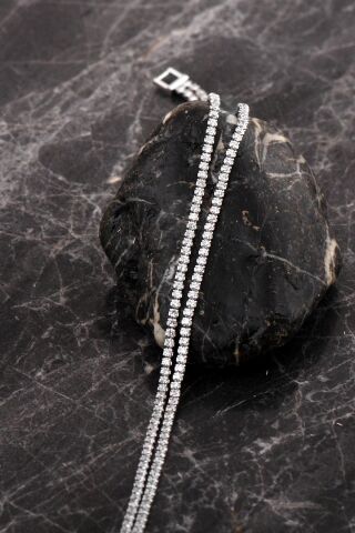 Su Yolu İki Sıralı Rodyumlu Gümüş Bileklik 4764