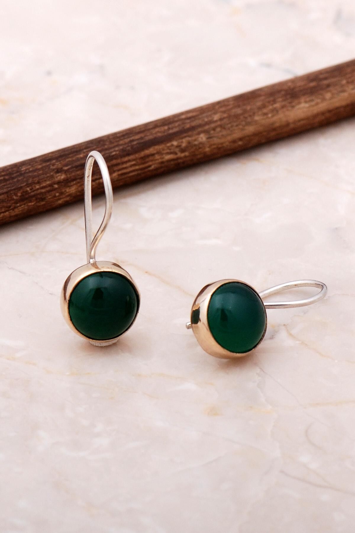 Yeşil Akik Elişi Trend Gümüş Küpe 5061