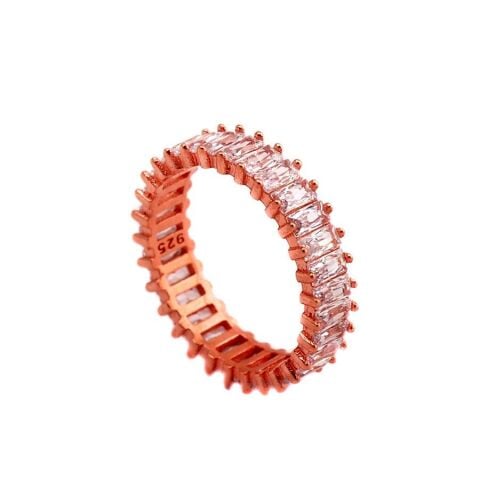 Baget Kesim Zirkon Taşlı Rose Gümüş Yüzük 1317