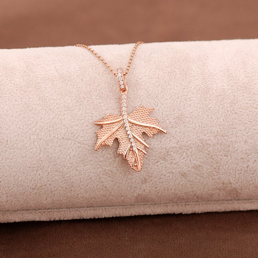 Çınar Ağacı Yaprağı Rose Gümüş Kolye 3645