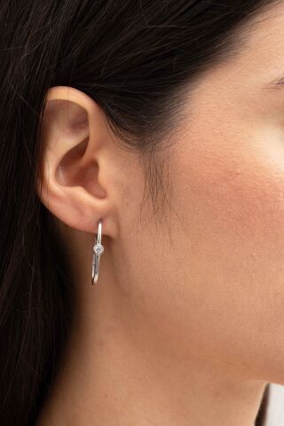 Oval Tektaş Rodyumlu Gümüş Küpe 7249