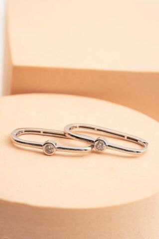 Oval Tektaş Rodyumlu Gümüş Küpe 7249