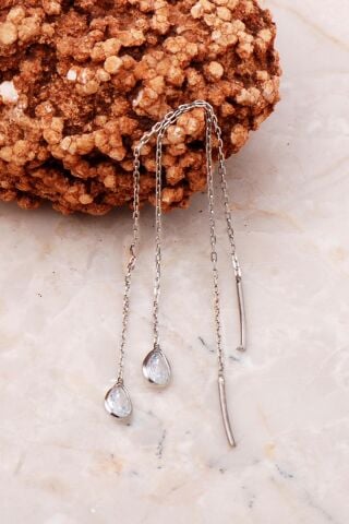 Damla Taşlı Gümüş Zincir Küpe 5205