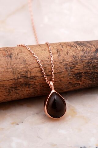Doğal Smoky Taşlı Mini Damla Rose Gümüş Kolye 7729