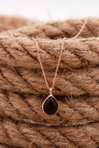 Doğal Smoky Taşlı Mini Damla Rose Gümüş Kolye 7729