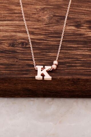 K Harf Rose Gümüş Kolye 3818