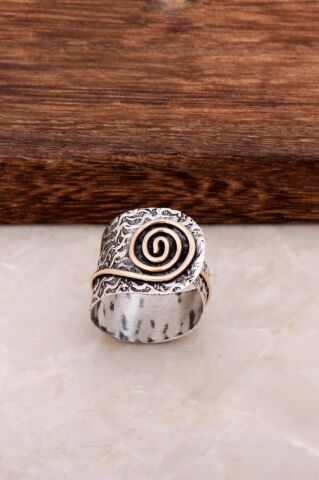 Çekiç Dövme Salyangoz Tasarım Gümüş Yüzük 2861