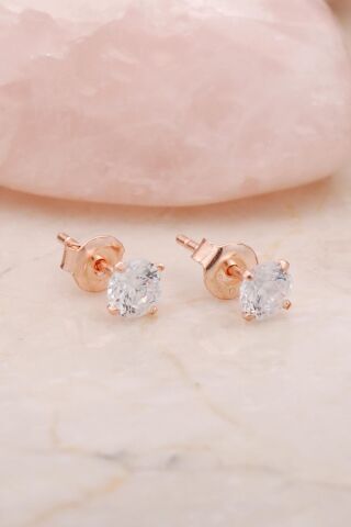 Rose Gümüş 4 Mm Tek Taş Küpe 4784