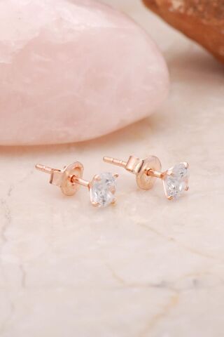 Rose Gümüş 4 Mm Tek Taş Küpe 4784