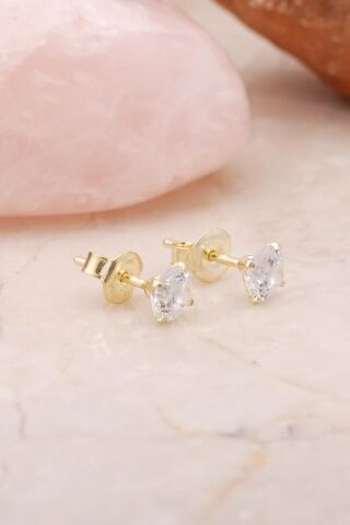 Altın Yaldızlı Gümüş 4 Mm Tek Taş Küpe 4785