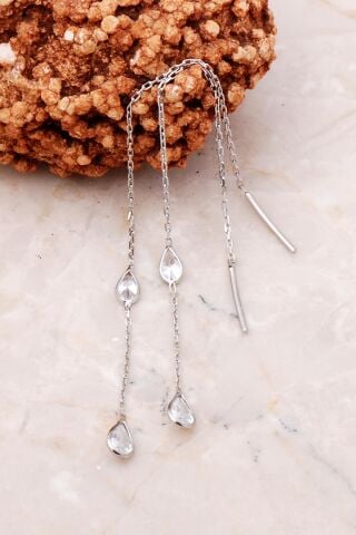 Damla Taşlı  Gümüş Zincir Küpe 5208