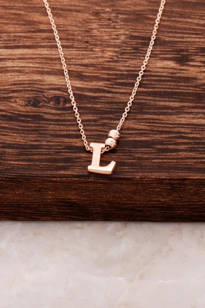 L Harfli Tasarım Rose Gümüş Kolye 3820