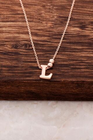 L Harfli Tasarım Rose Gümüş Kolye 3820