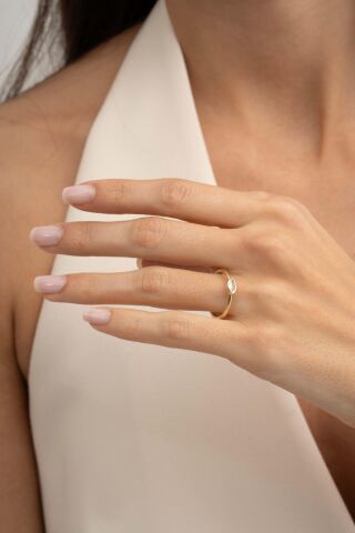 Markiz Taşlı Altın Kaplama Gümüş İnce Yüzük 5946