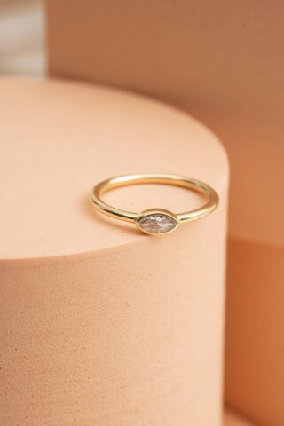 Markiz Taşlı Altın Kaplama Gümüş İnce Yüzük 5946