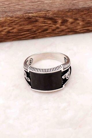 Oniks Taşlı Osmanlı Tuğralı Gümüş Erkek Yüzük 695