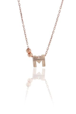 M Harfli Tasarım Rose Gümüş Kolye 3822