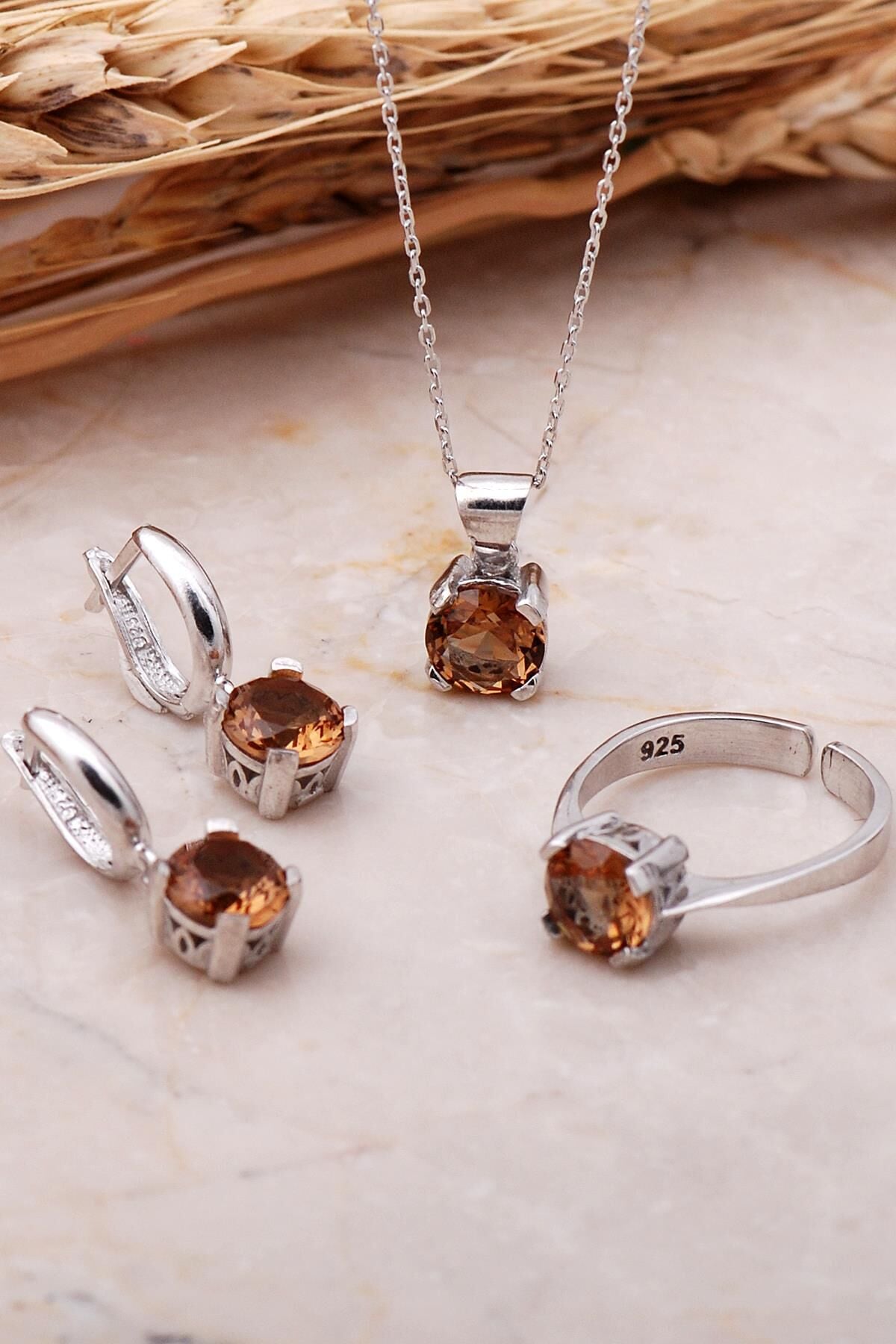 Sultan Taşlı Rodyumlu Gümüş Set 2346