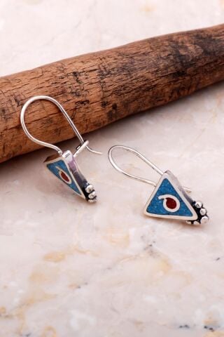 Antik Mozaik İşlemeli Turkuaz Taşlı Gümüş Küpe 6082