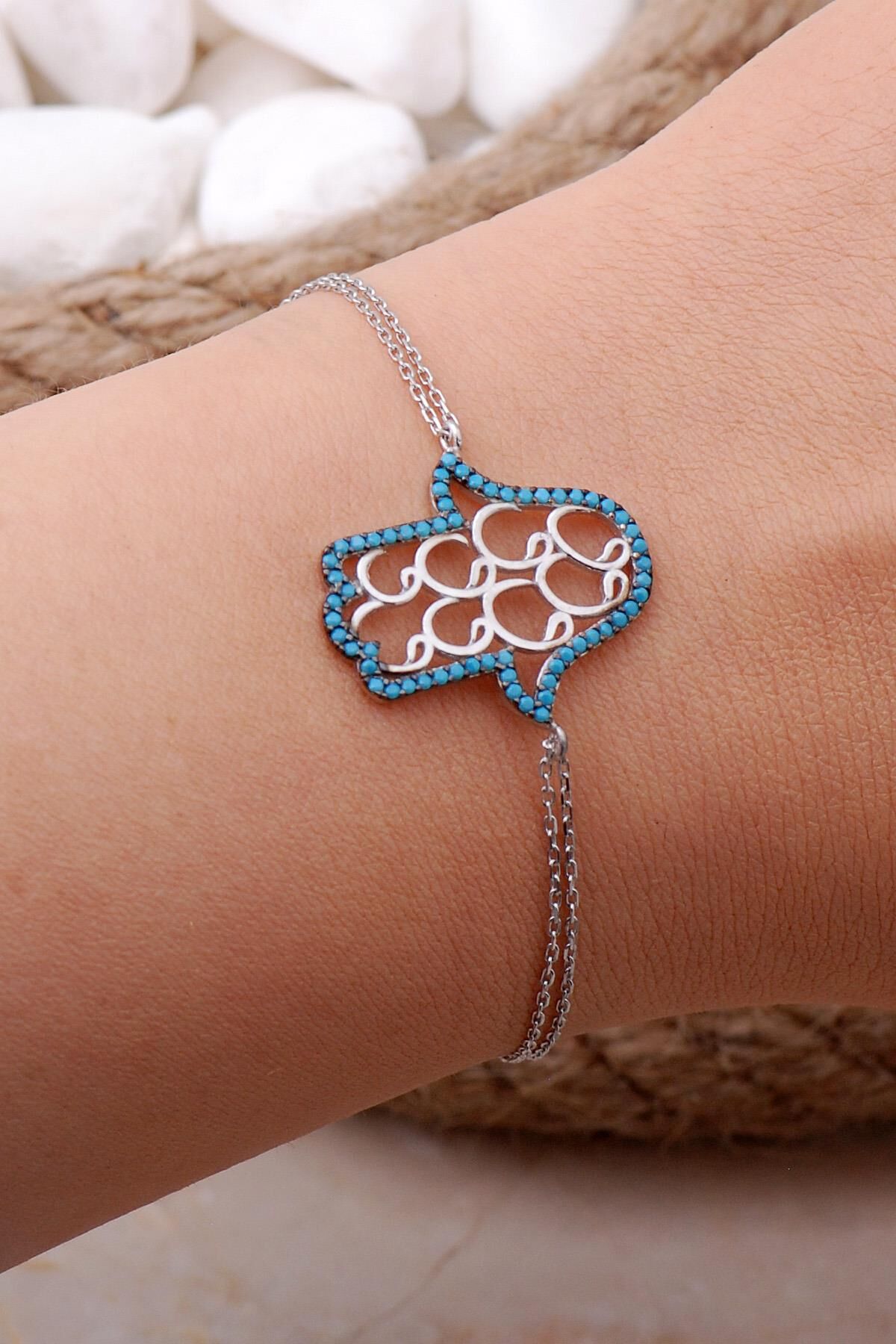 Bereket Eli Vavlı Rodyumlu Gümüş Bileklik 3950