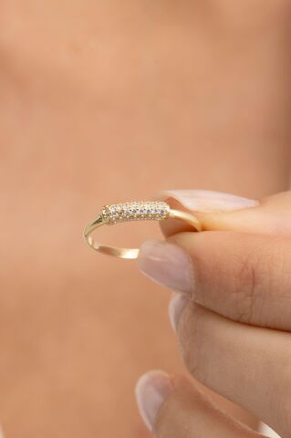 Taşlı Altın Kaplama Gümüş İnce Yüzük 5949