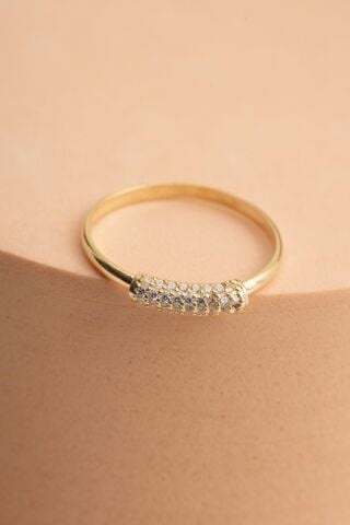 Taşlı Altın Kaplama Gümüş İnce Yüzük 5949