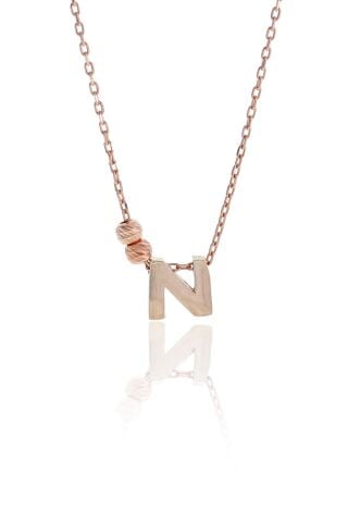 N Harfli Tasarım Rose Gümüş Kolye 3824