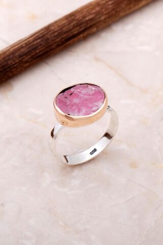 Pembe Kuvars Taşlı Elişi Trend Gümüş Yüzük 3051