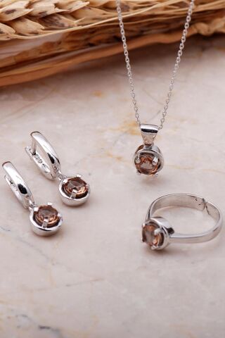 Sultan Taşlı Rodyumlu Gümüş Set 2348