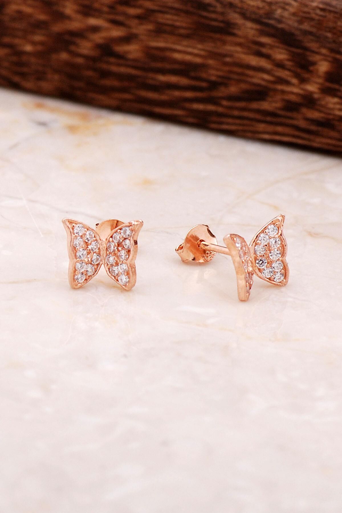 Kelebek Tasarım Rose Gümüş Küpe 4790