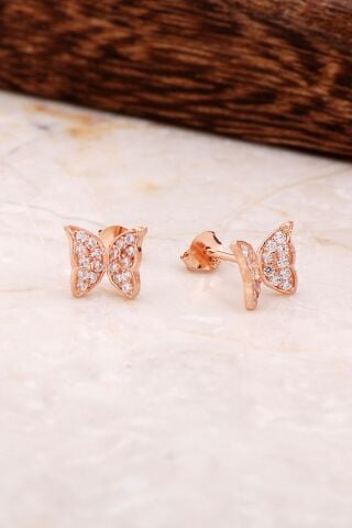 Kelebek Tasarım Rose Gümüş Küpe 4790