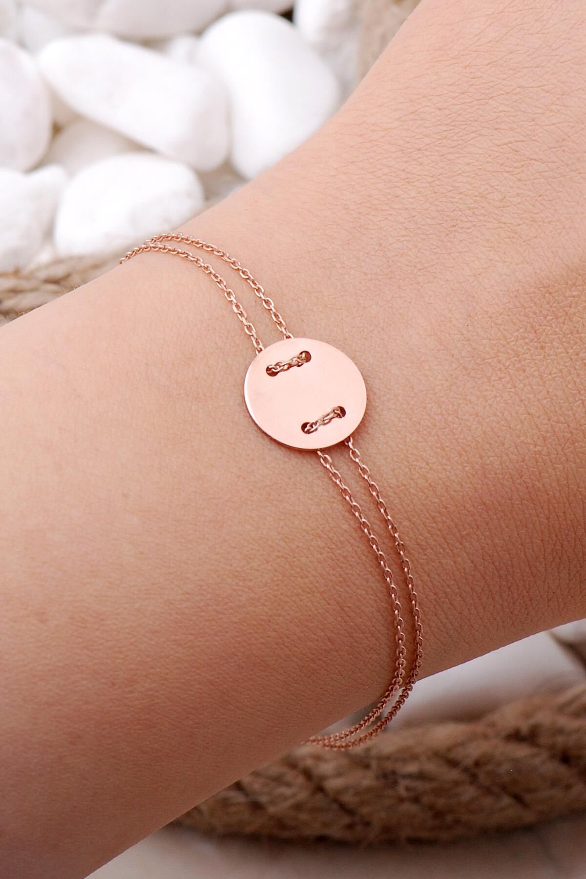 Mini Plaka Rose Gümüş Bileklik 3952