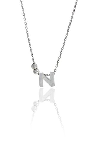 N Harfli Tasarım Gümüş Kolye 3825