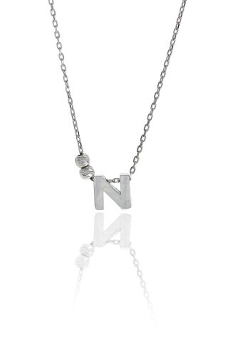 N Harfli Tasarım Gümüş Kolye 3825