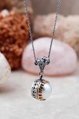 Çekiç Dövme Tasarım İncili  Gümüş Kolye 6492