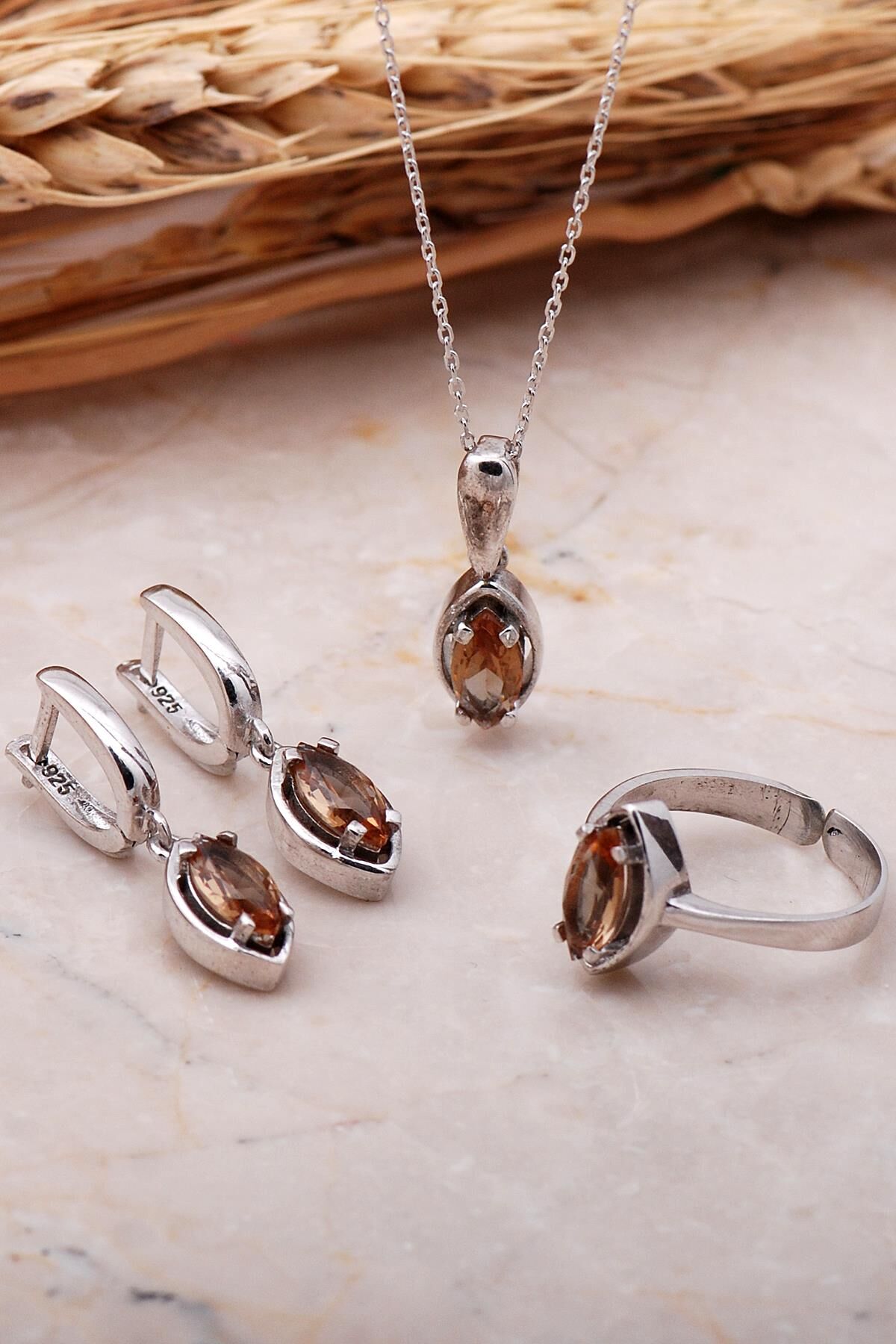 Sultan Taşlı Rodyumlu Mekik Gümüş Set 2350