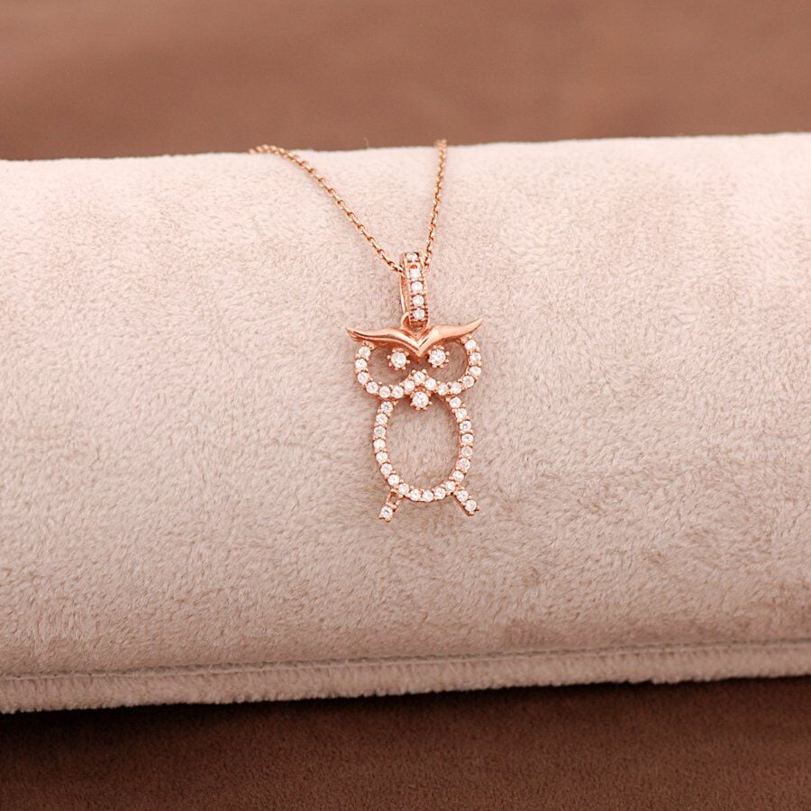 Baykuş Rose Gümüş Kolye 3656