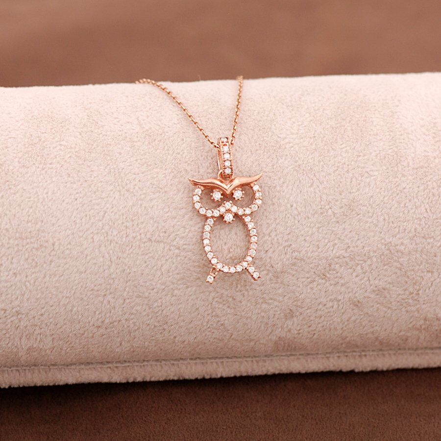 Baykuş Rose Gümüş Kolye 3656