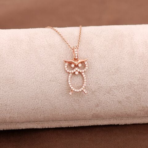 Baykuş Rose Gümüş Kolye 3656