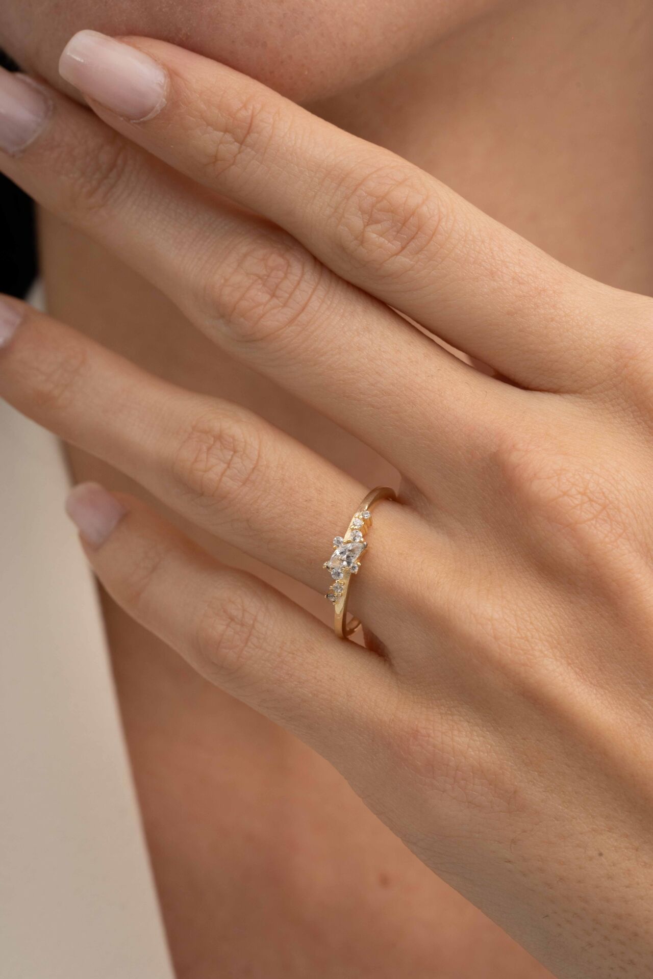 Markiz Taşlı Altın Kaplama Gümüş İnce Yüzük 5952