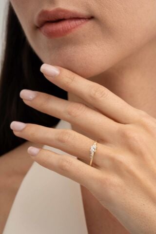 Markiz Taşlı Altın Kaplama Gümüş İnce Yüzük 5952