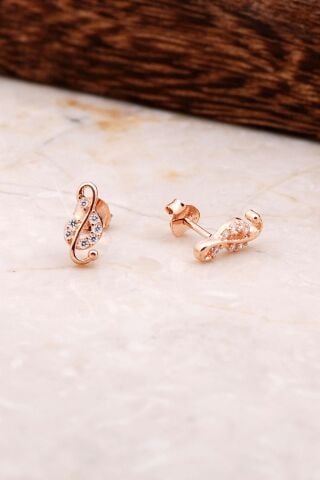 Sol Anahtar Rose Gümüş Küpe 4792