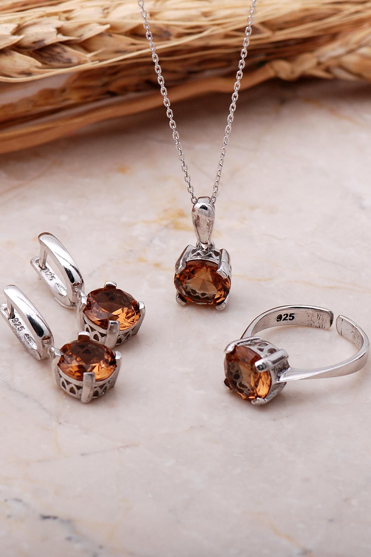 Sultan Taşlı Rodyumlu Gümüş Set 2351