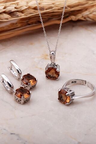 Sultan Taşlı Rodyumlu Gümüş Set 2351