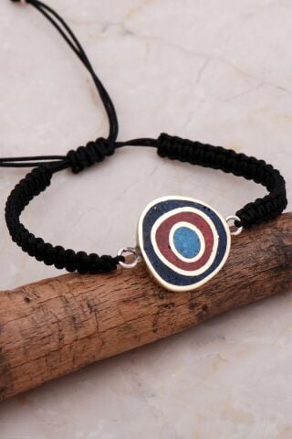 Mozaik İşlemeli Renkli Gümüş Makrome Bileklik 4272